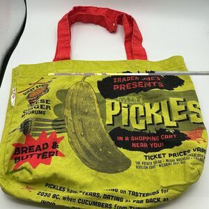 Trader Joes- Pickles in Jar  Reusable  Tote Bag Green  Canvas